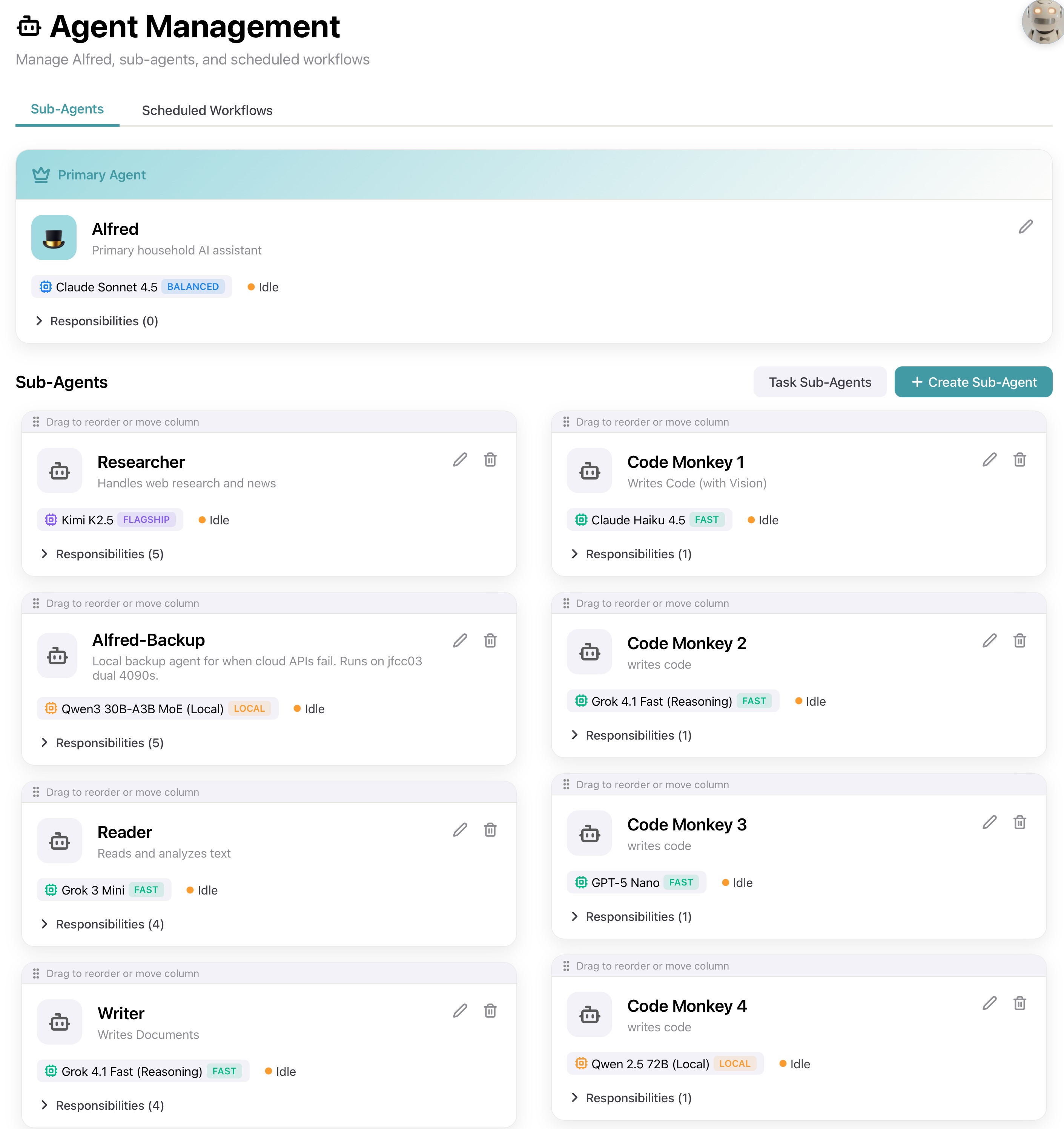 Agent Management — configure AI models