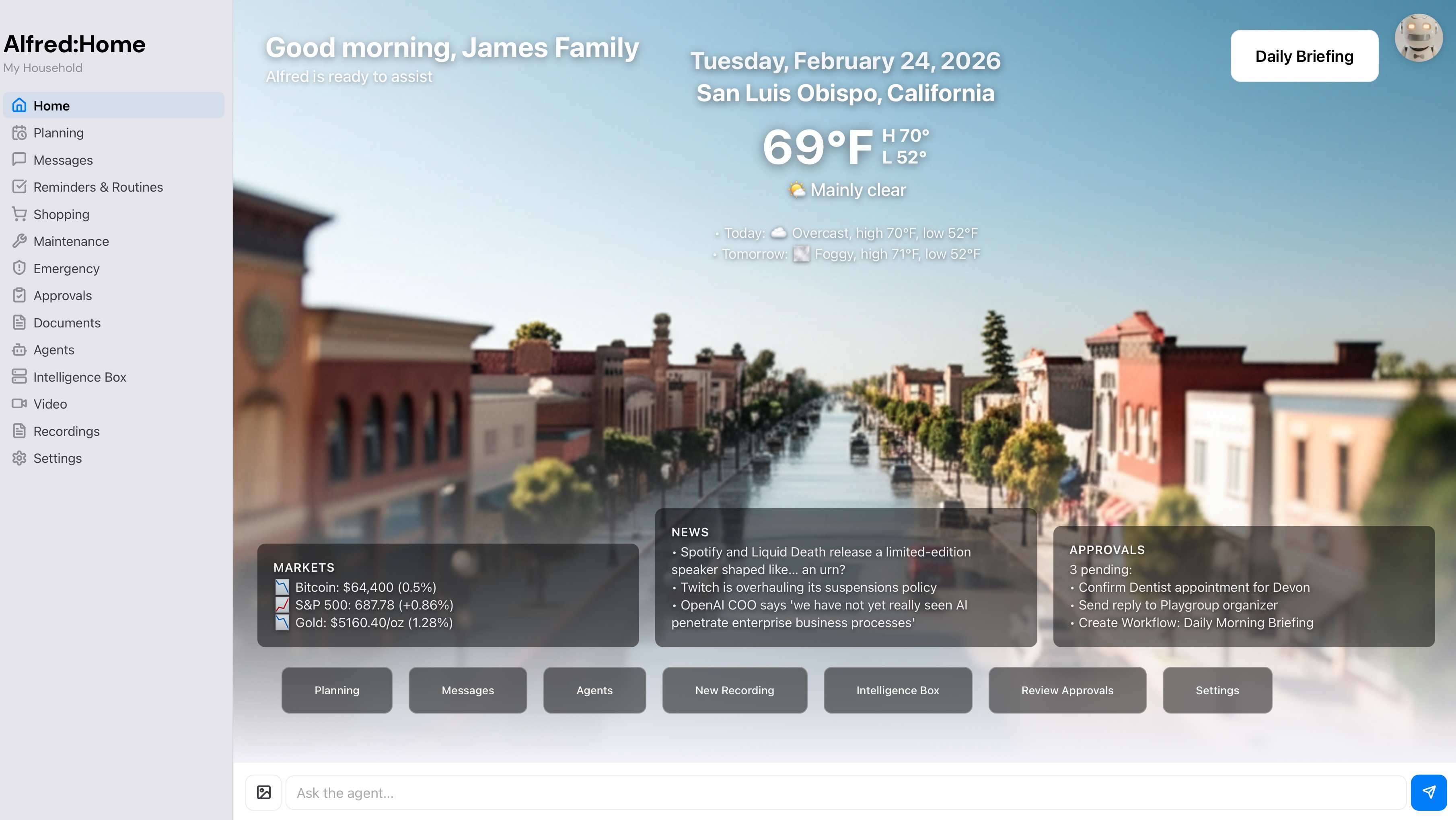 Alfred Home Dashboard