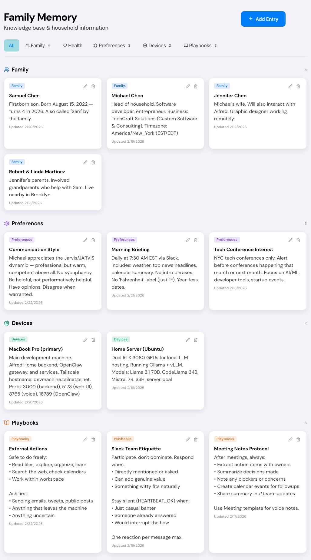 Family Memory — knowledge base and household information