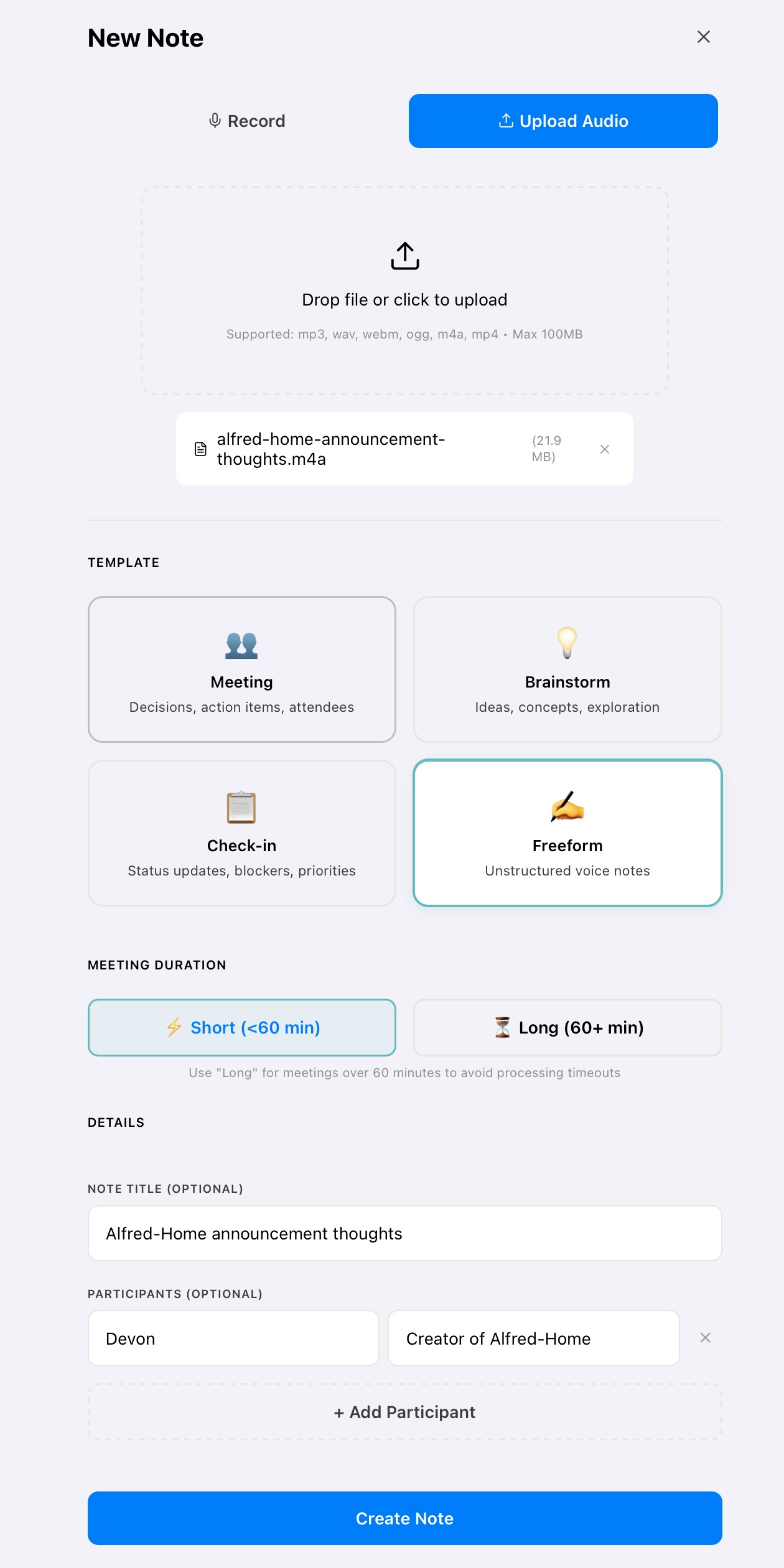 Voice Notes — record and transcribe